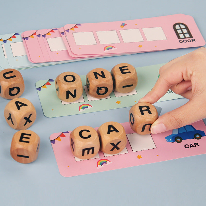 Set of wooden dice presented in eco-friendly packaging