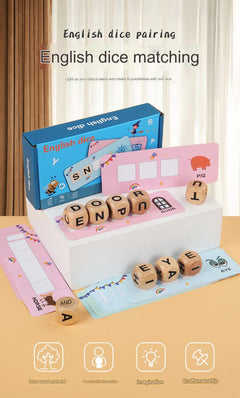 Set of wooden dice presented in eco-friendly packaging
