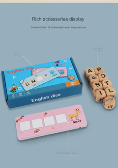 Wooden dice game pieces in vibrant colours