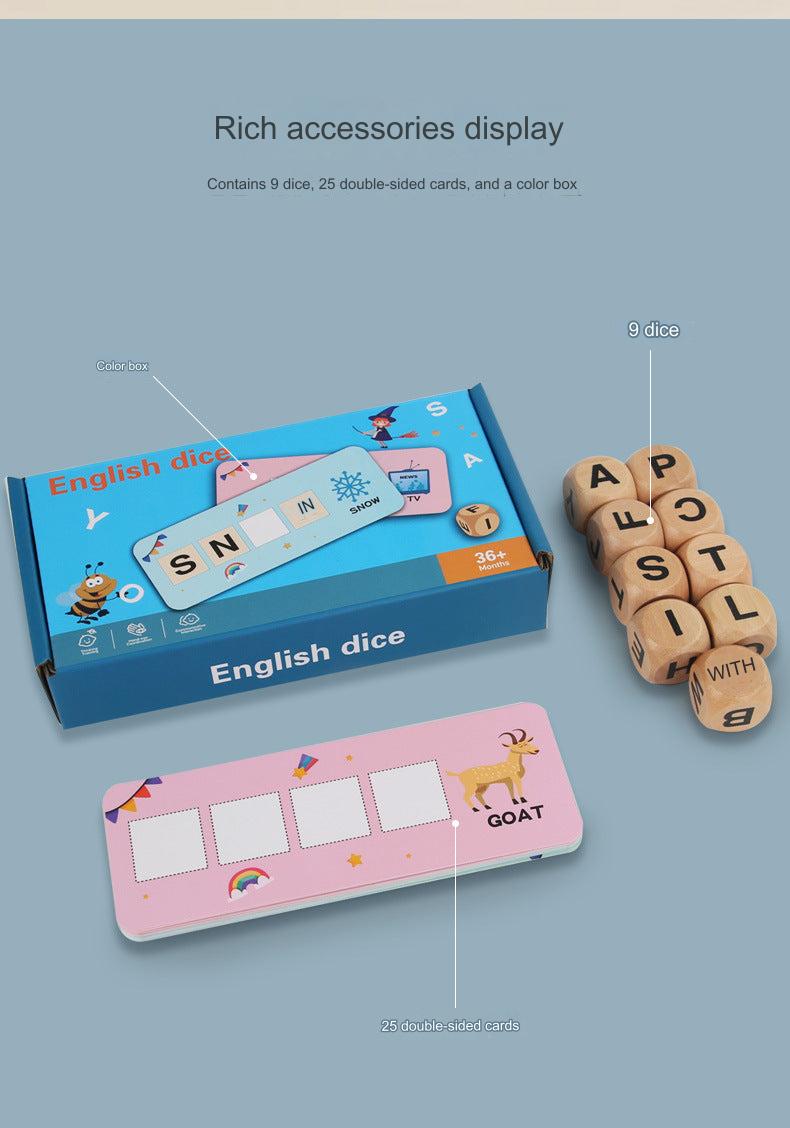 Wooden dice game pieces in vibrant colours