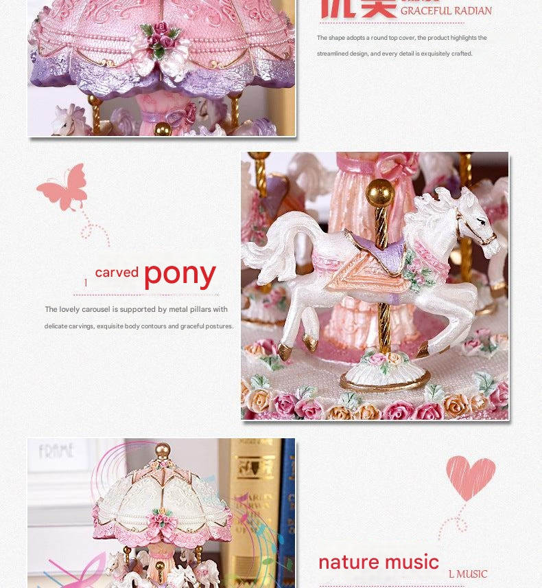 LED illuminated music box with horses