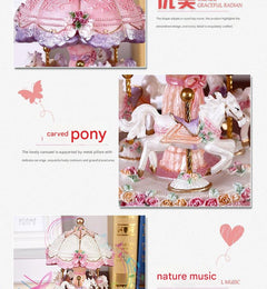 LED illuminated music box with horses