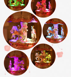 Manual wind-up music box in action