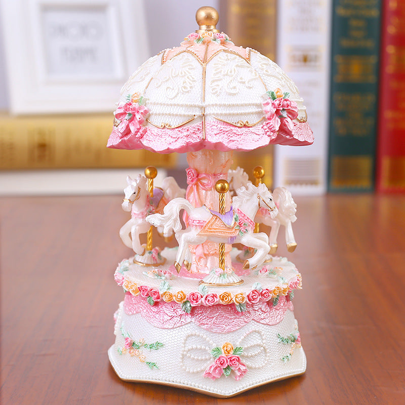 LED illuminated music box with horses