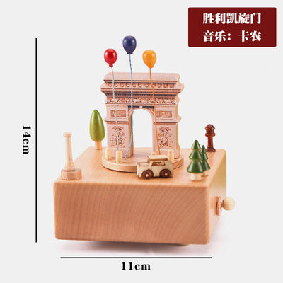 Colorful details of a wooden music box
