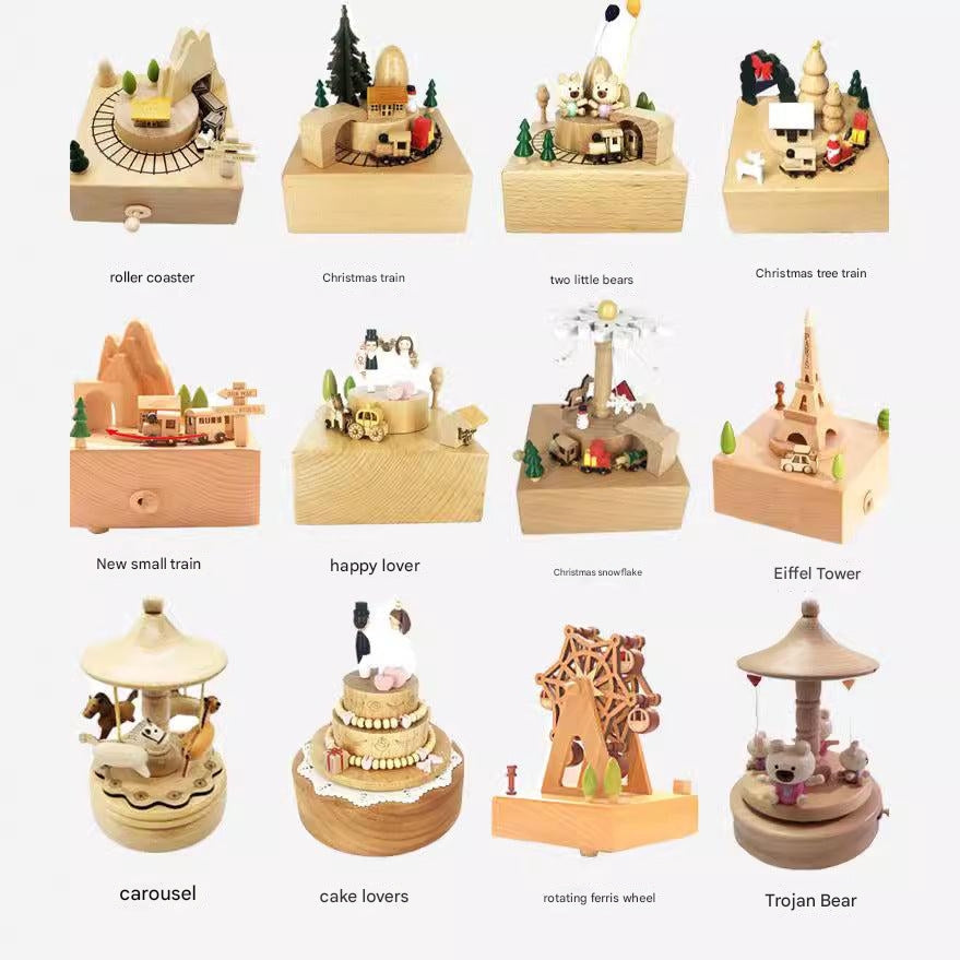 Close-up of handcrafted wooden music box
