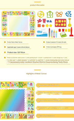 Zoomed in view of child drawing with water on mat