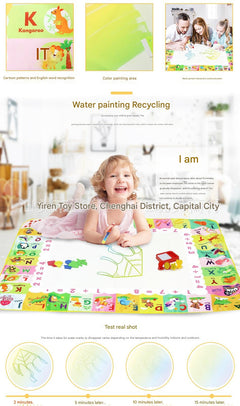 Water drawing mat for kids showing colourful designs