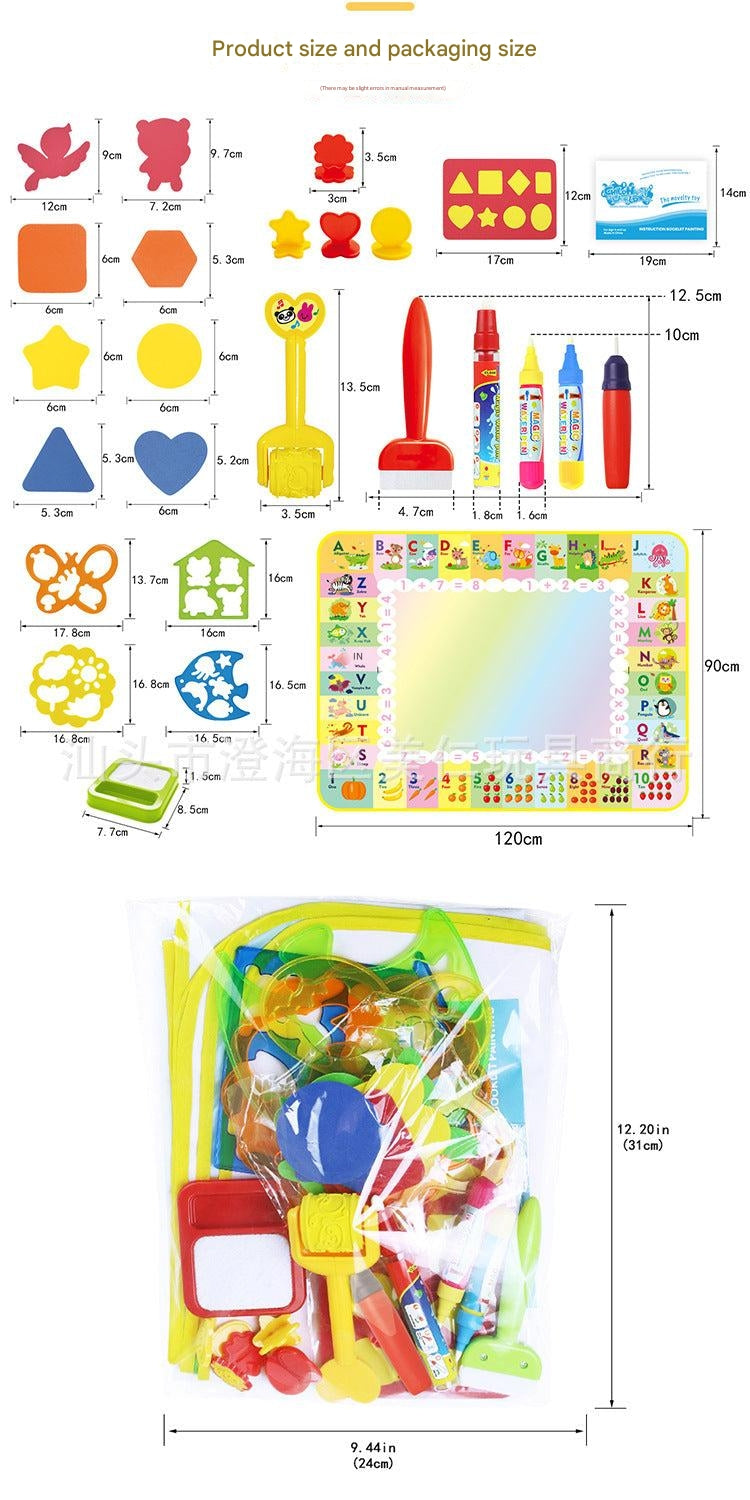 Water drawing mat for kids showing colourful designs