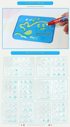 Educational play on a vibrant water doodle mat