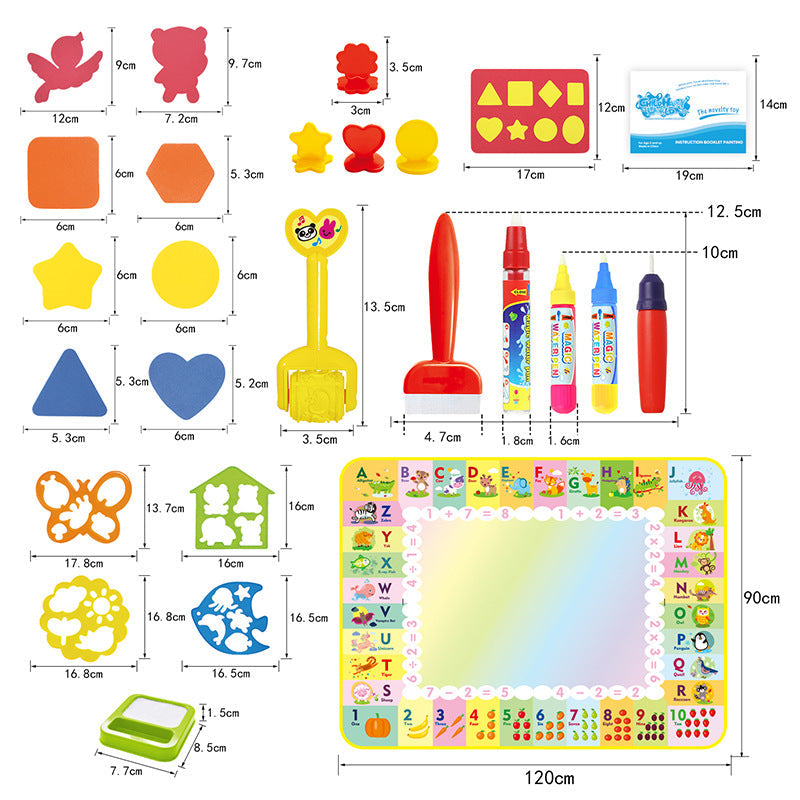 Educational play on a vibrant water doodle mat