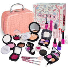 Variety of makeup tools in a portable bag