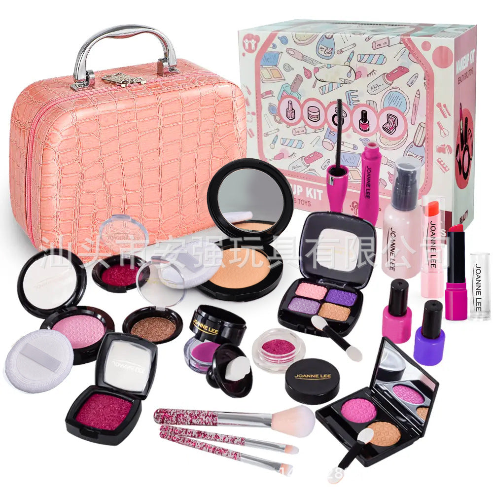 Variety of makeup tools in a portable bag