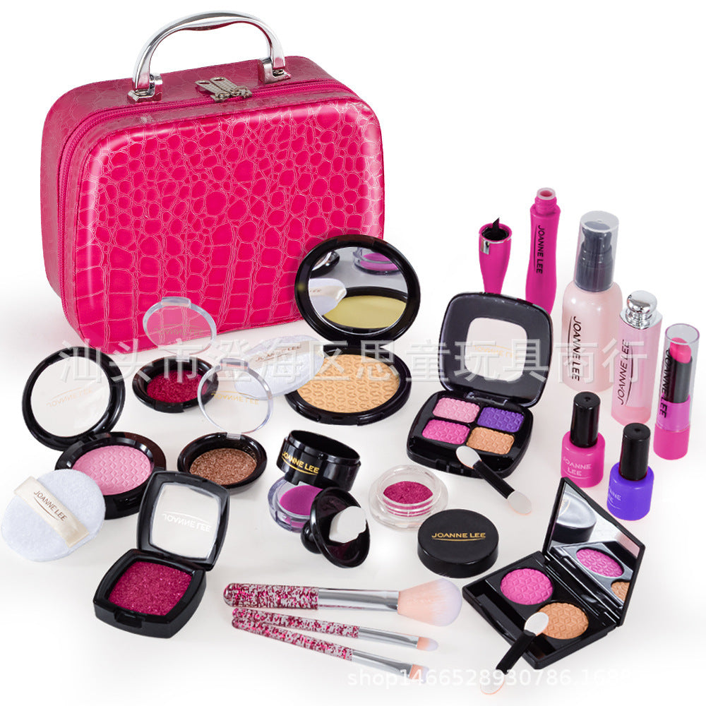 Variety of makeup tools in a portable bag