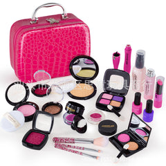 Variety of makeup tools in a portable bag