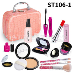 Girl playing with makeup set and mirror