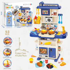 Child playing with interactive kitchen set