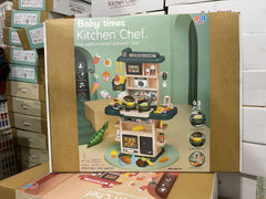 Kids explore cooking with play kitchen