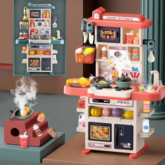 Child playing with interactive kitchen set