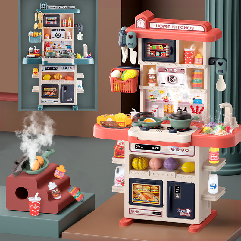 Child playing with interactive kitchen set