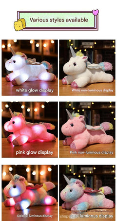 Glowing Unicorn Plush Toy on bed