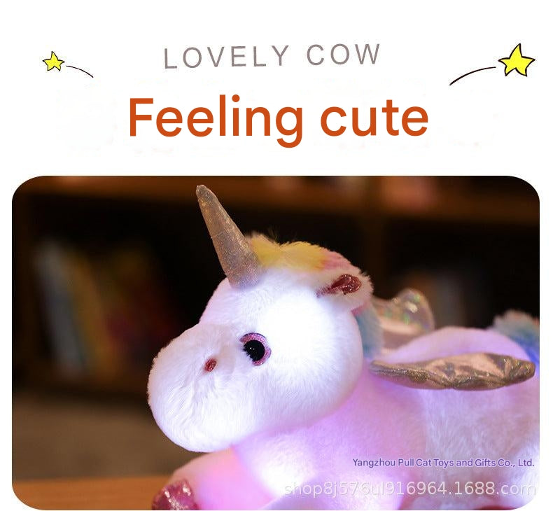 Glowing Unicorn Plush Toy in colourful surroundings