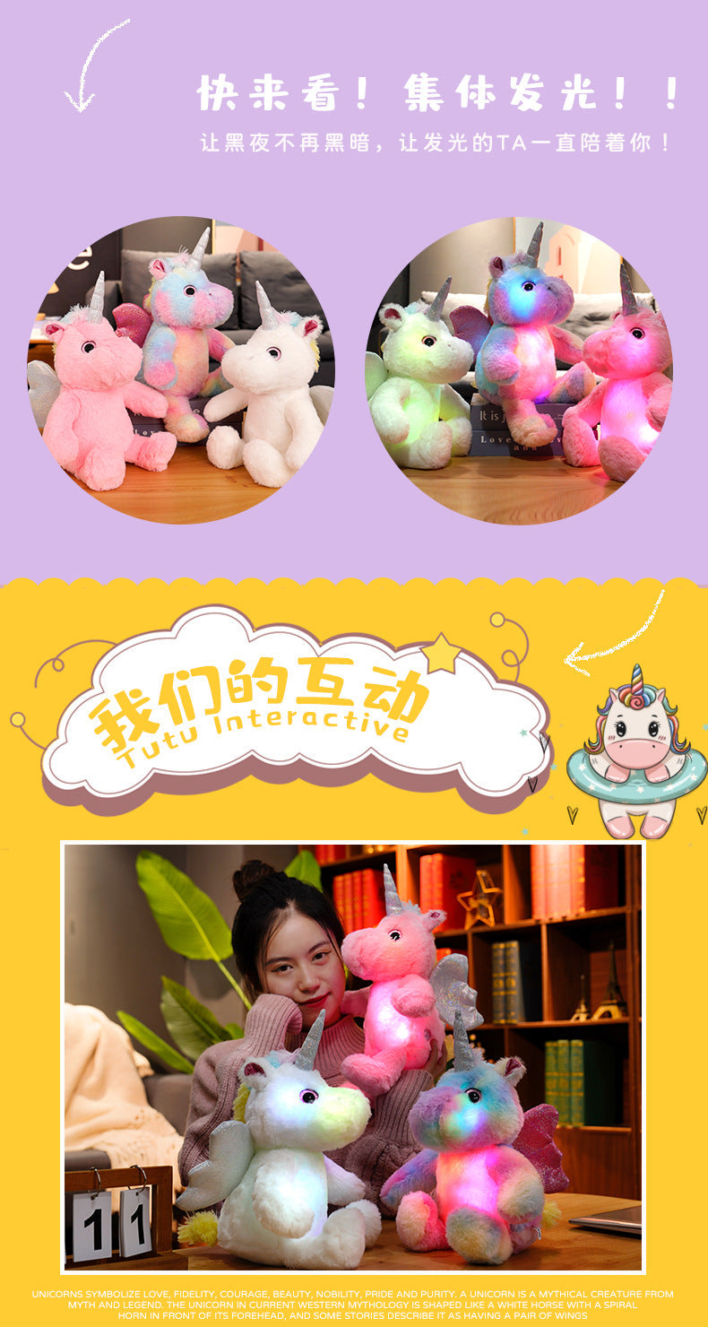 Glowing Unicorn Plush Toy glowing at night