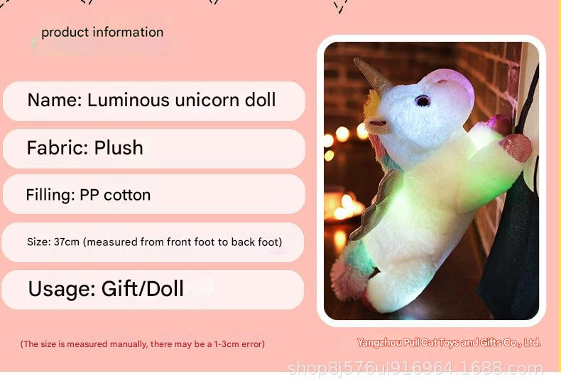 Glowing Unicorn Plush Toy in colourful surroundings