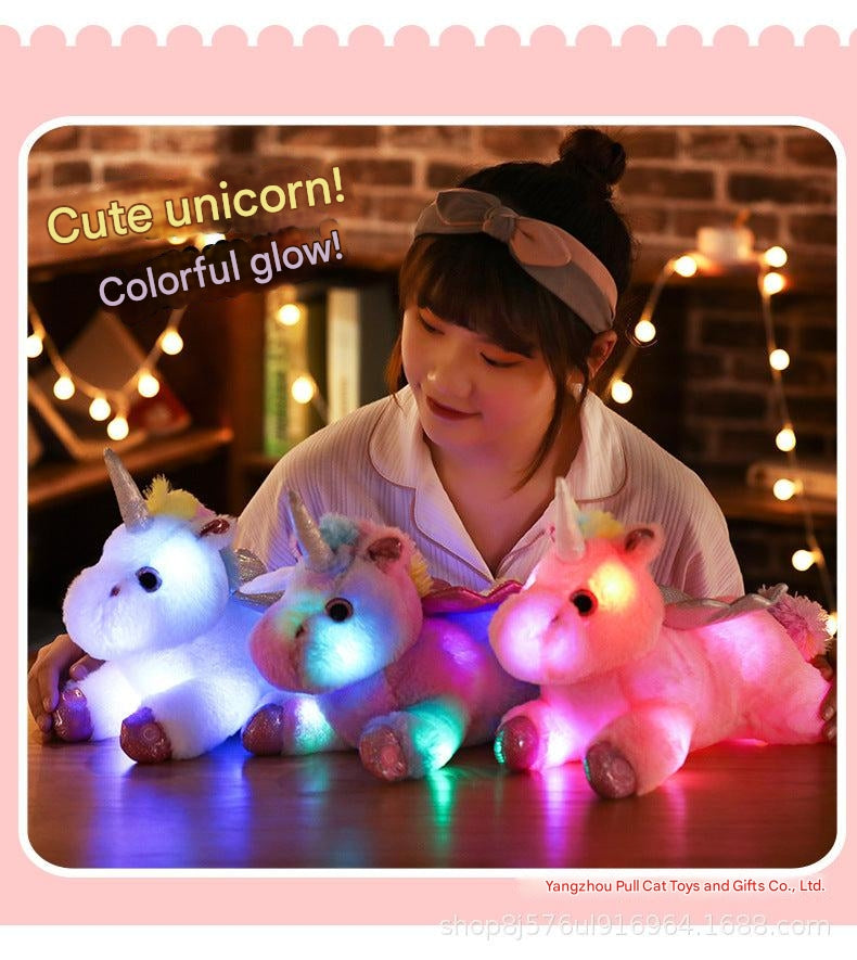 Glowing Unicorn Plush Toy in soft lighting