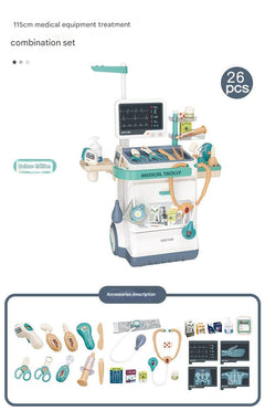 Kids with toy doctor stethoscope and cart