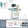 Kids with toy doctor stethoscope and cart