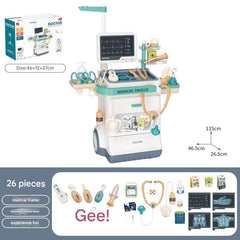 Kids with toy doctor stethoscope and cart