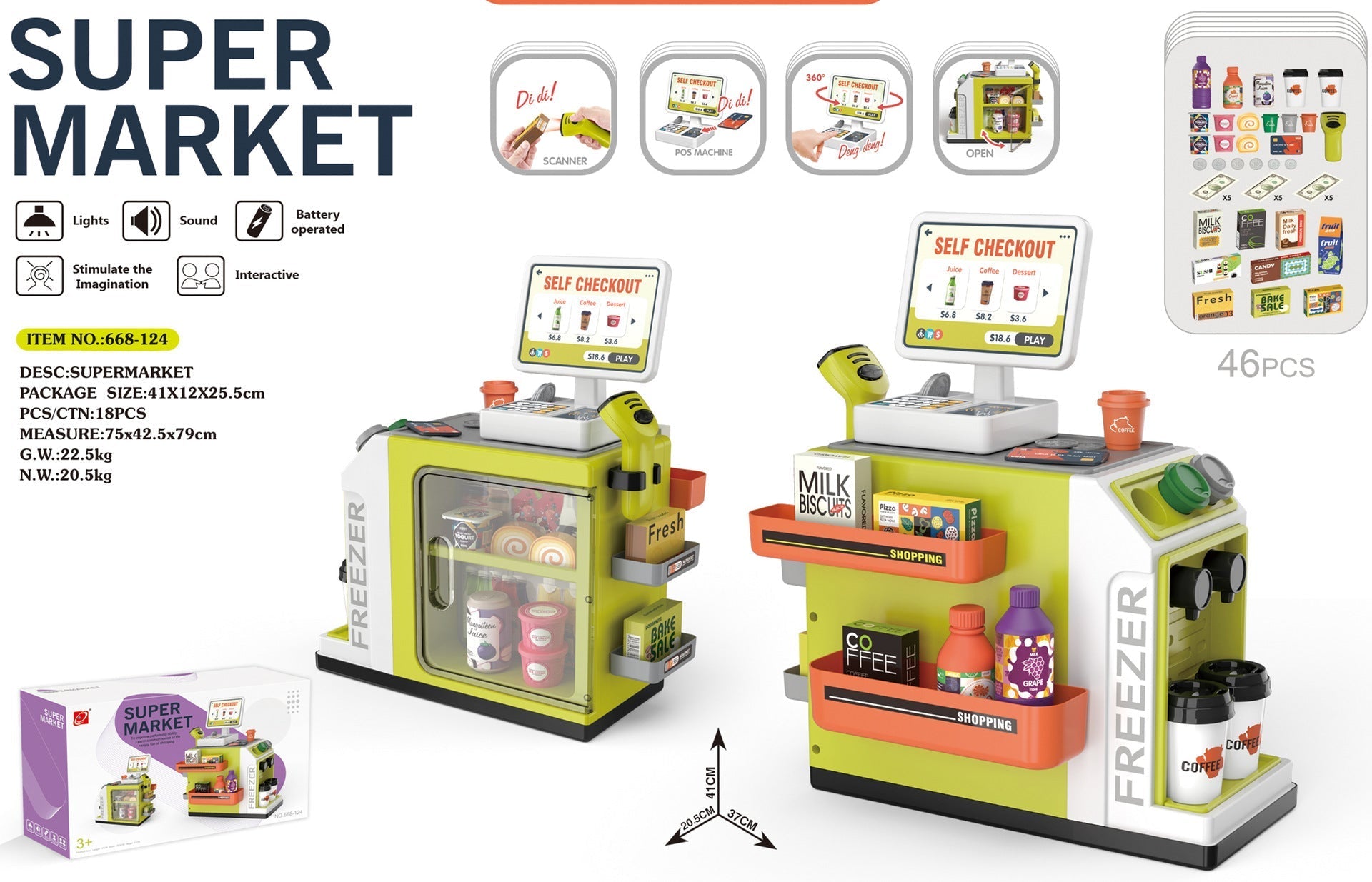 Snack bar component in kids' interactive playset