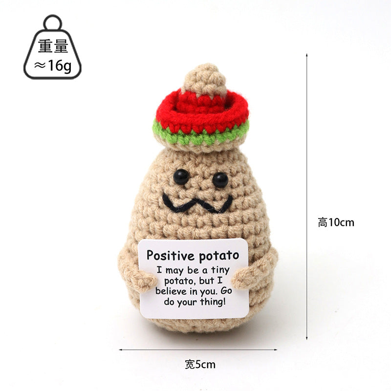 Handmade knit broccoli character pot decor