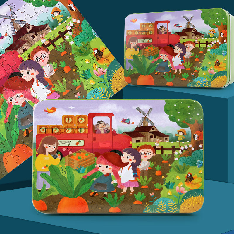 Young child playing with wooden puzzle