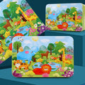 Puzzle pieces with vibrant cartoon designs