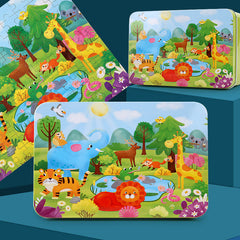 Puzzle pieces with vibrant cartoon designs
