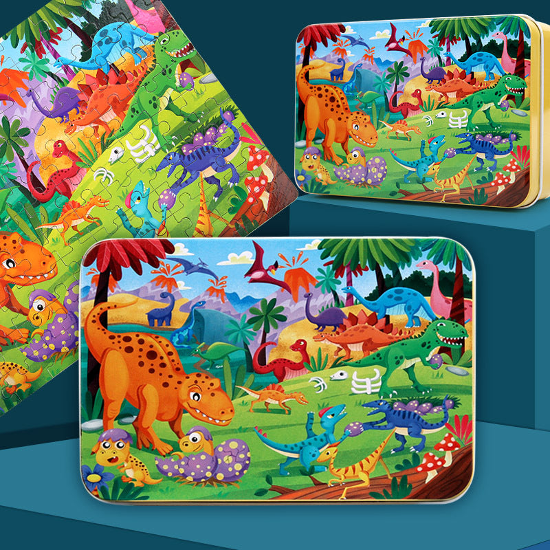 Puzzle pieces with vibrant cartoon designs