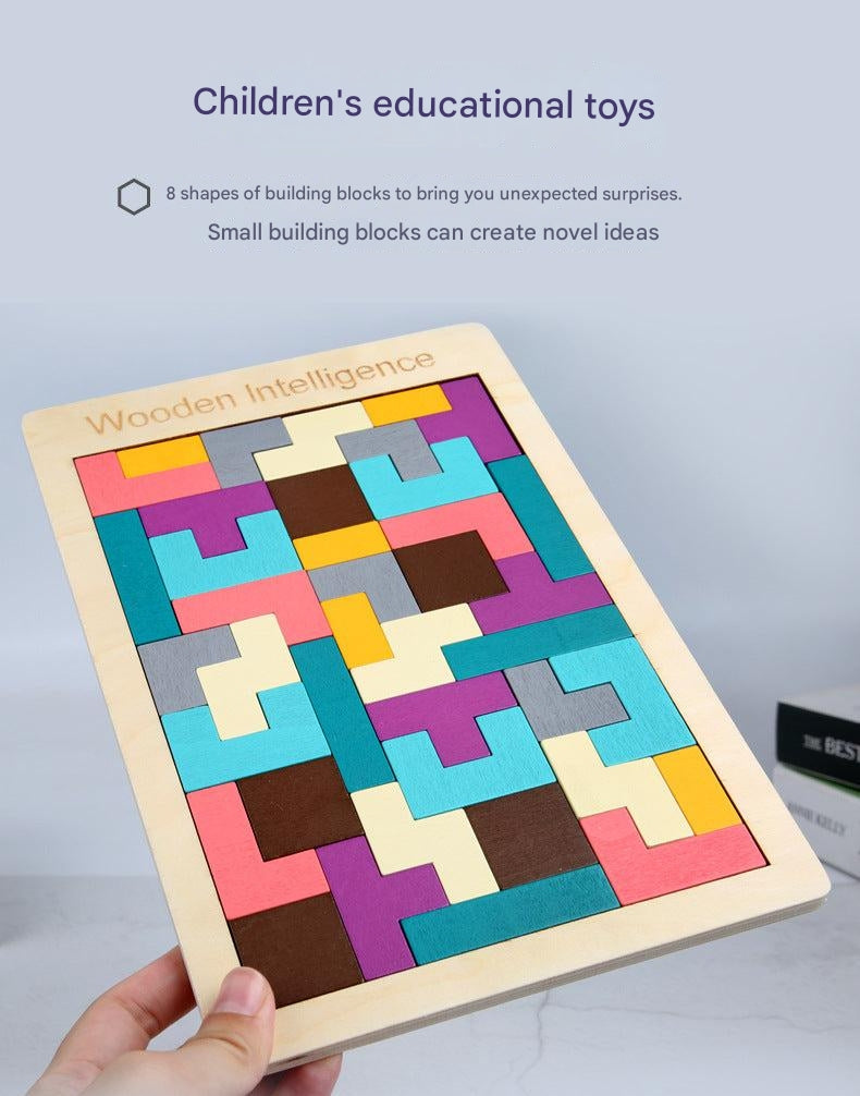 parent and child together with Tetris puzzle