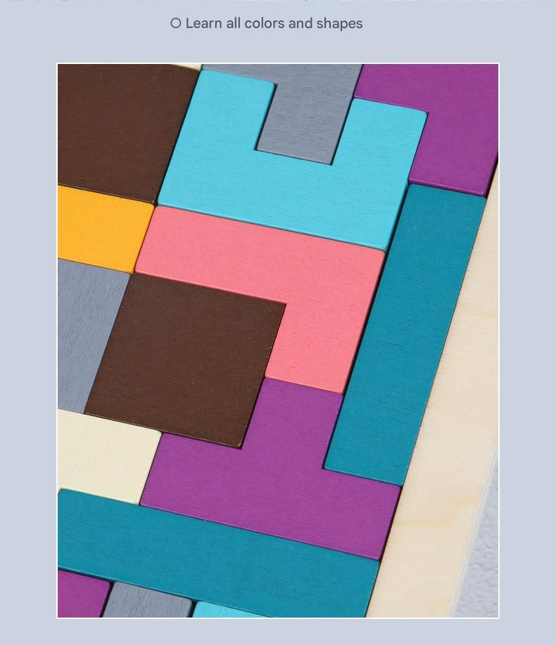 multicoloured wooden puzzle shapes