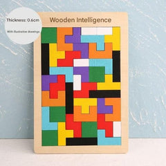 group of colourful wooden pieces for puzzle game