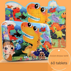 Child focused on assembling a puzzle from set
