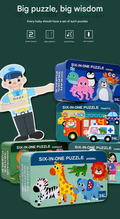 Children enjoying educational play with puzzles