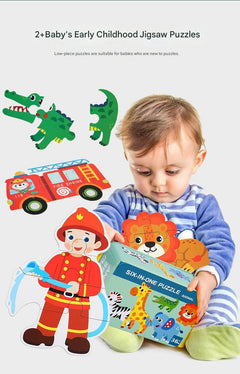 Set of colourful wooden animals and vehicles puzzles
