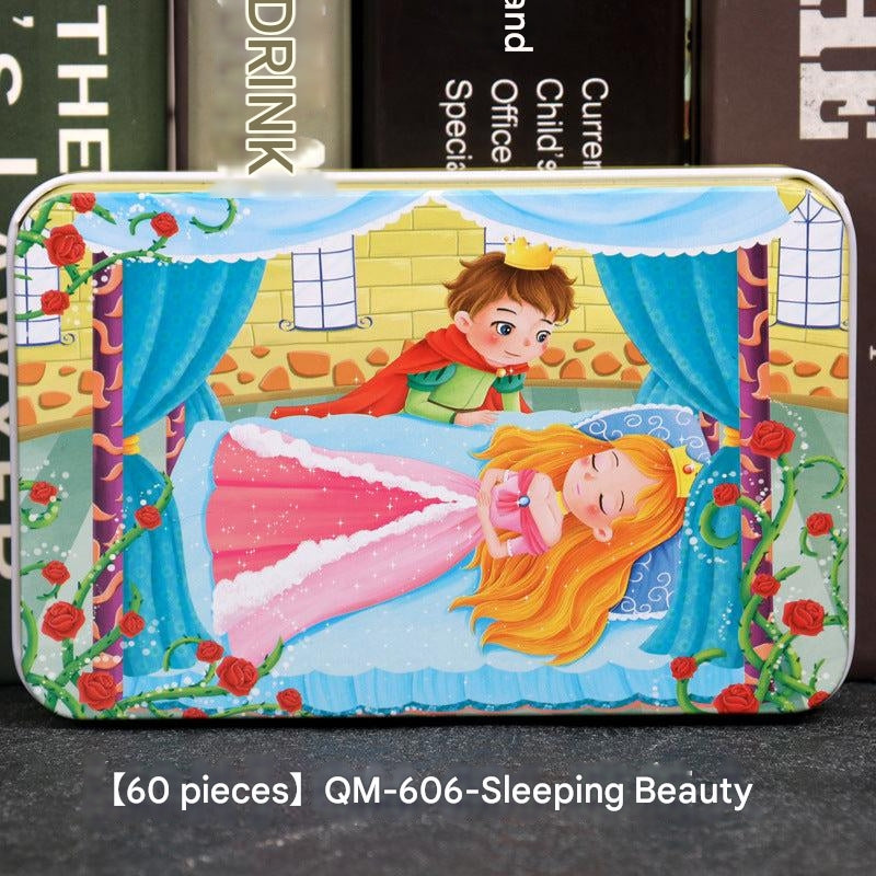 60-piece wooden jigsaw puzzle for kids in metal box