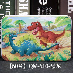 metal box containing a jigsaw puzzle