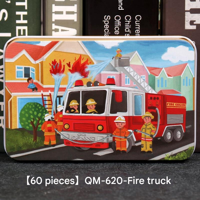 metal box containing a jigsaw puzzle