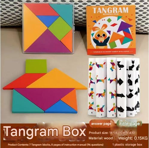 Colourful tangram pieces in educational setting