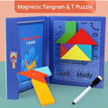 Close-up of multi-coloured magnetic tangram blocks