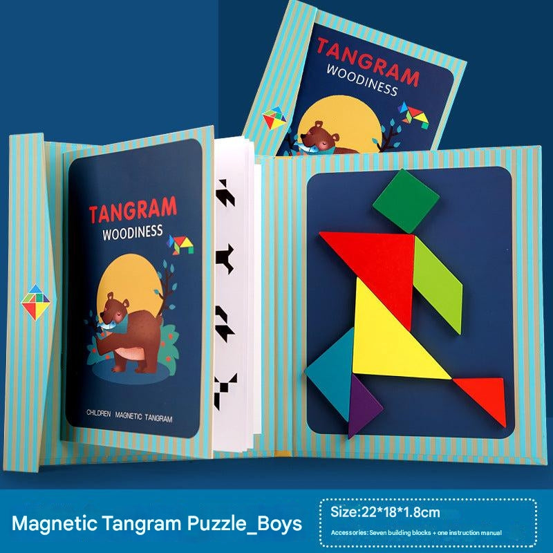 Colourful tangram pieces in educational setting